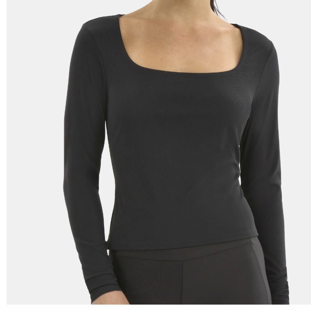 Avia Women's Square Neck Ribbed Long Sleeve Top Size M